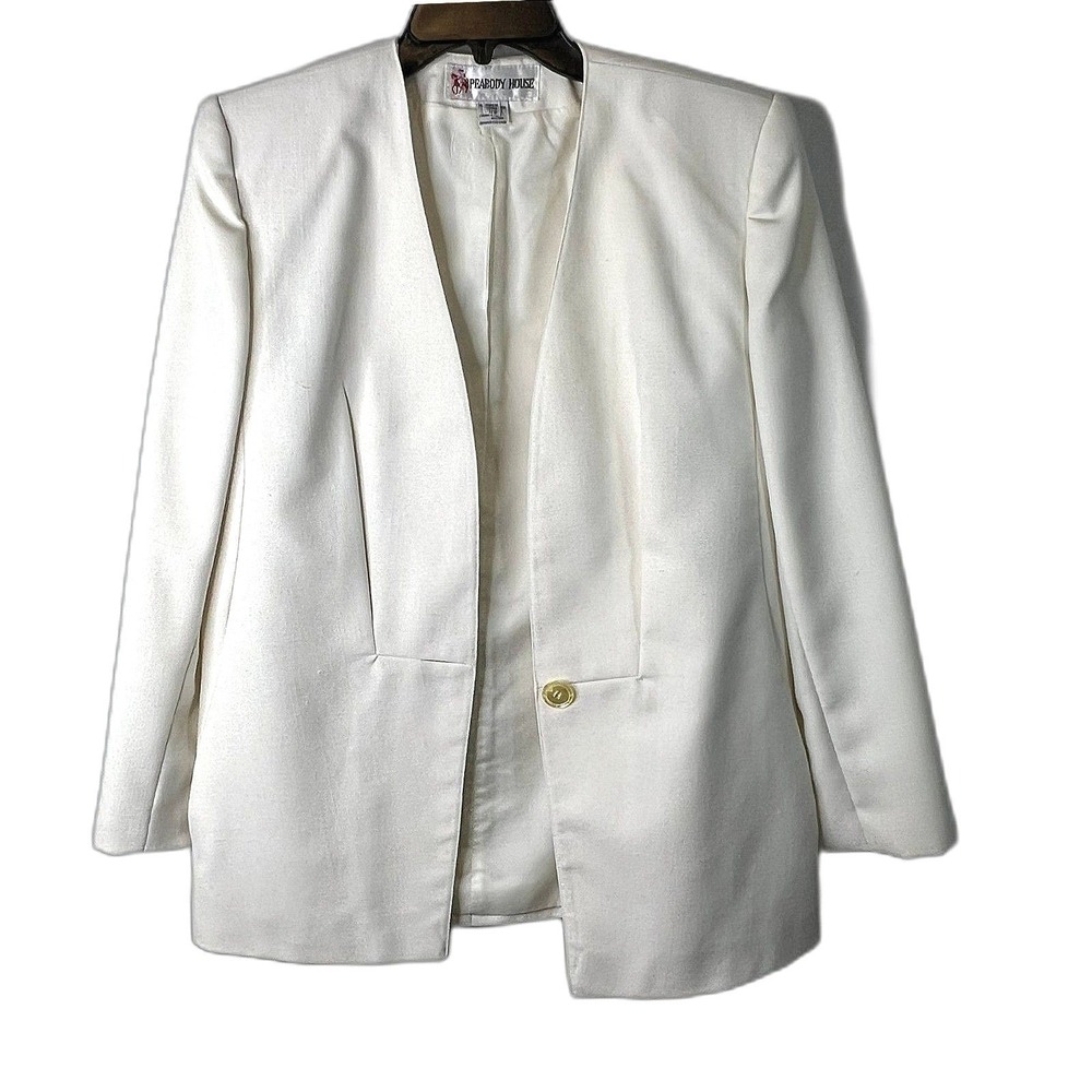 Peabody House Blazer Jacket White Textured Linen Look Single Button VTG 7/8-MD**